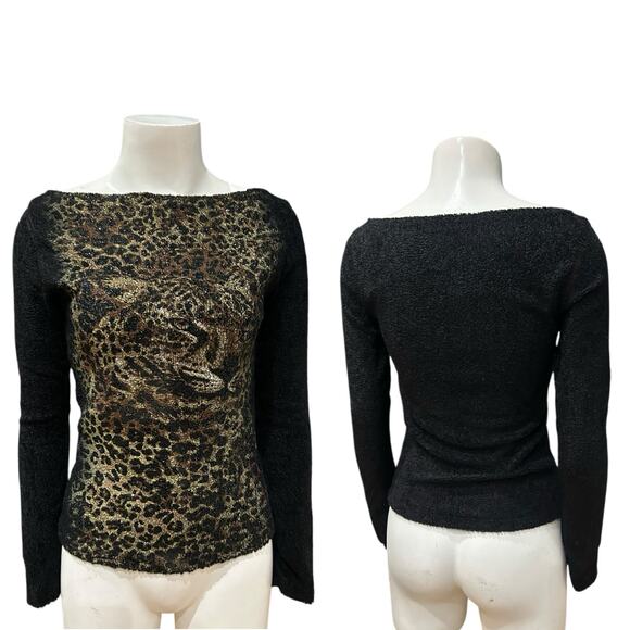 Vintage Y2K Charlotte Russe Sparkle Leopard Print Long Sleeve Sweater / XS - - Picture 4 of 4